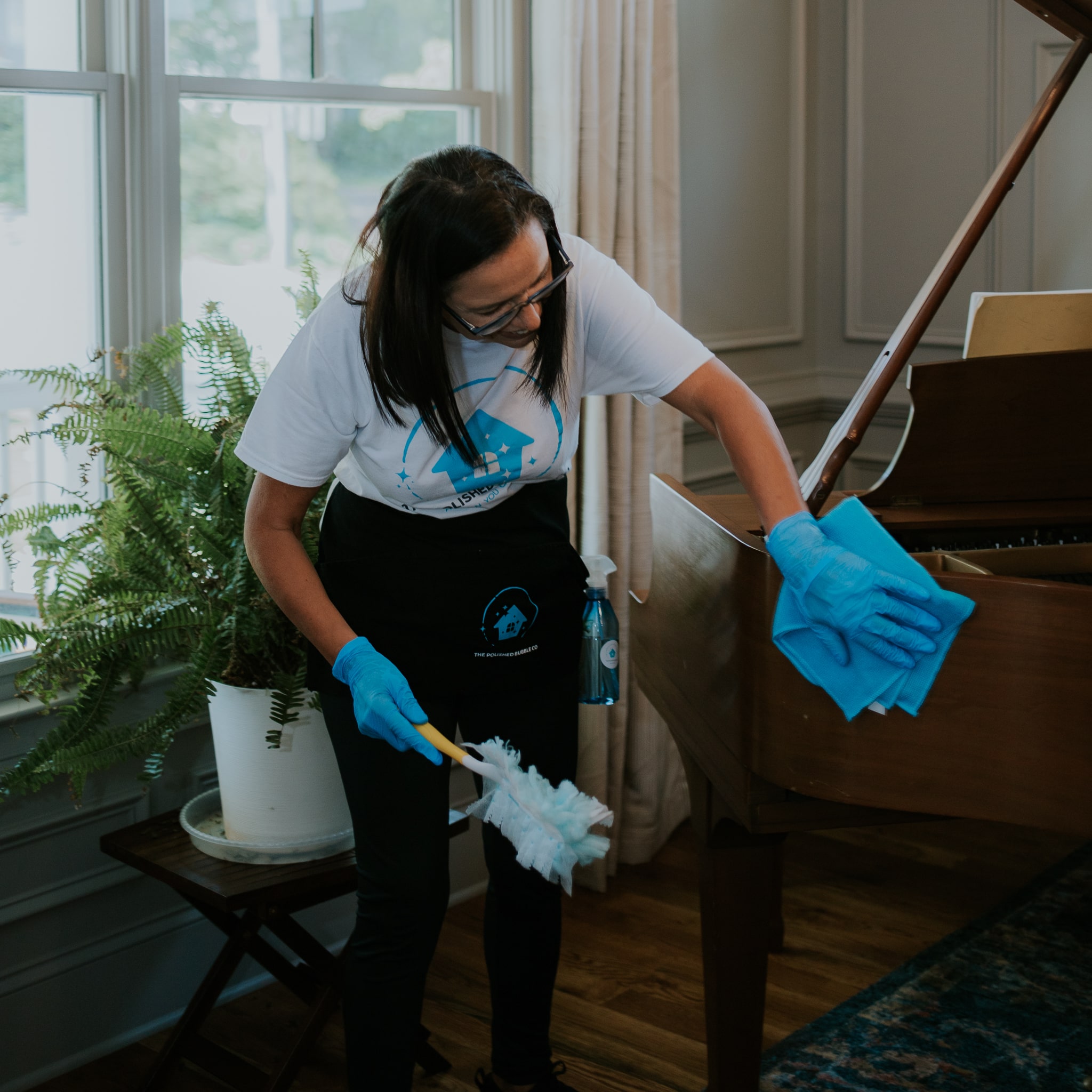 Organized and clean living room after residential cleaning